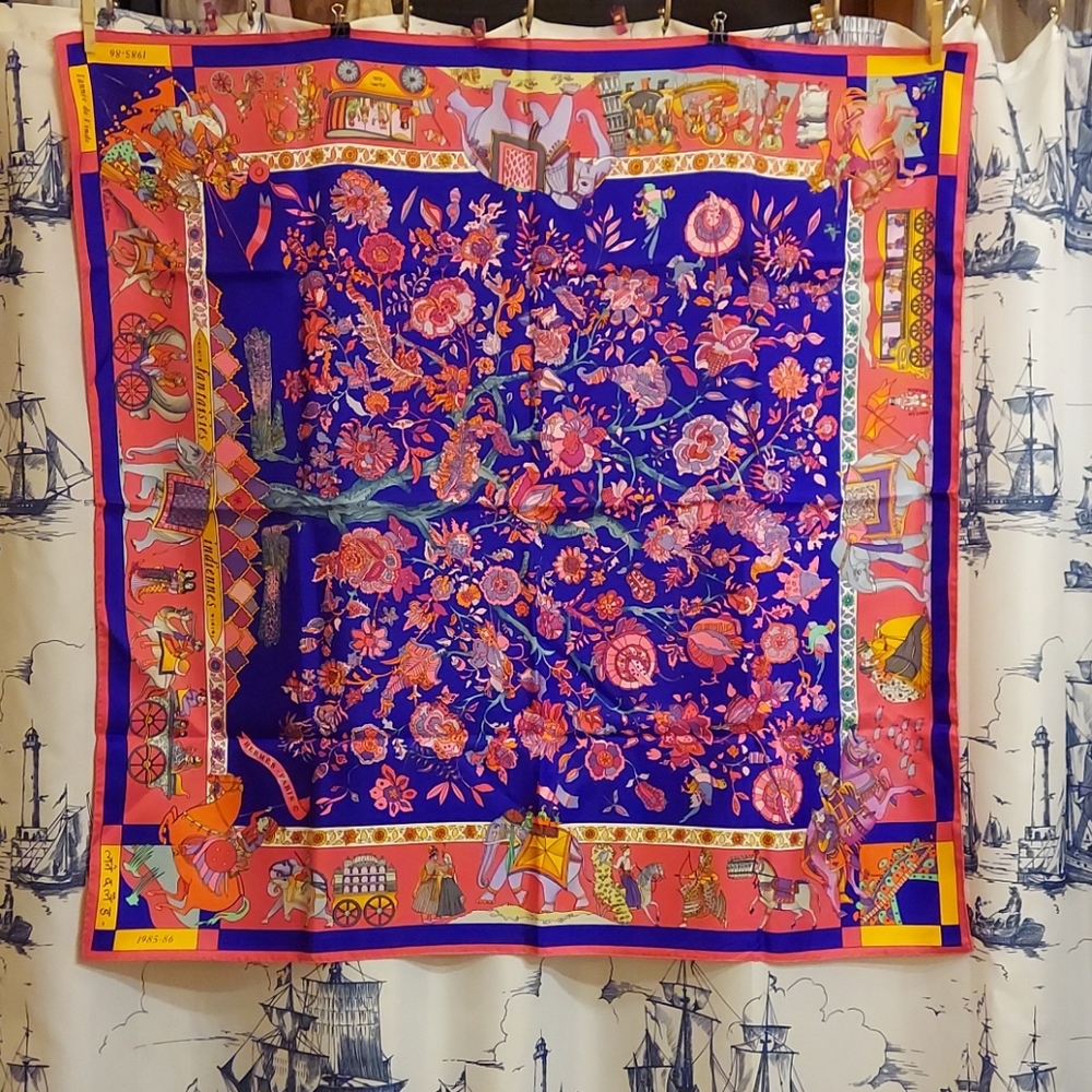 Hermes vintage  scarf from 1985-86 orange floral
